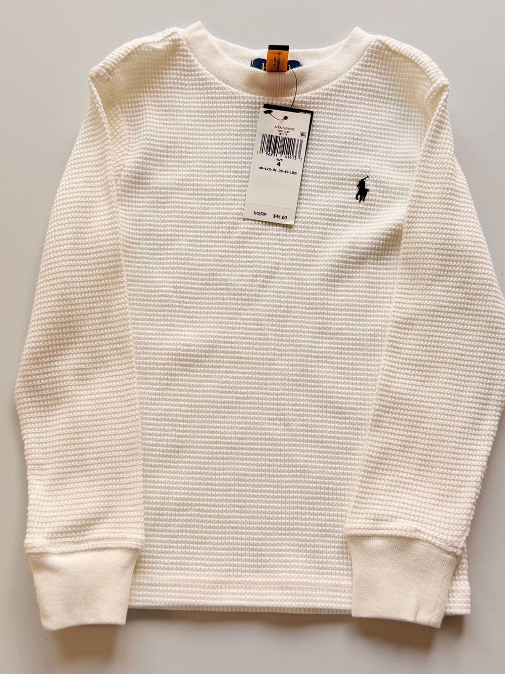 Ralph Lauren Cream Waffle Knit Crewneck shirt  with Navy Pony